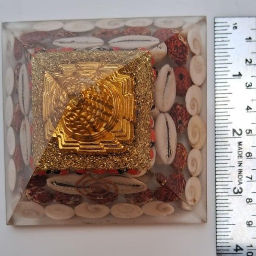 Shree Yantra Gomti Chakra Orgone Pyramid - For Wealth, Financial Stability and Prosperity