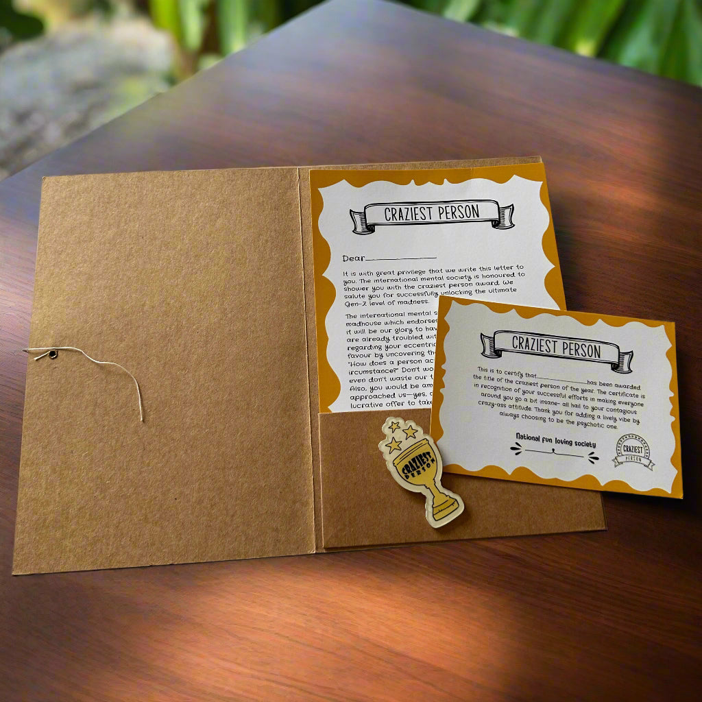 Craziest Person Certificate- A fun certificate with badge!