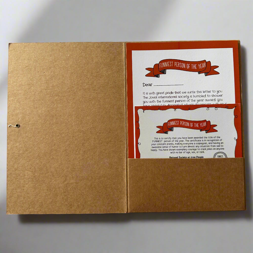 The Funniest Person Certificate with a Mini Badge Award- A quirky gift for your loved one!