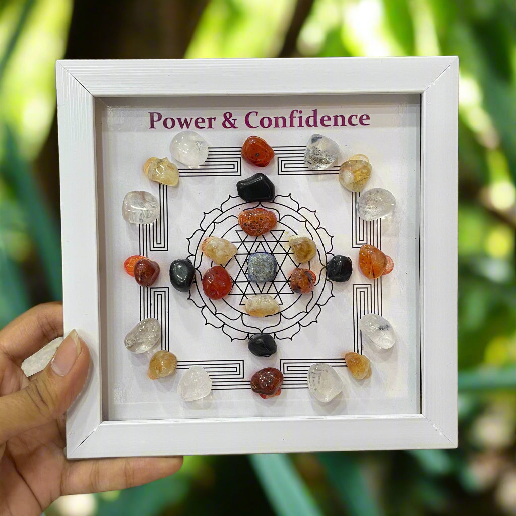 🔥 Power & Confidence - Framed Crystal Grid for Strength
