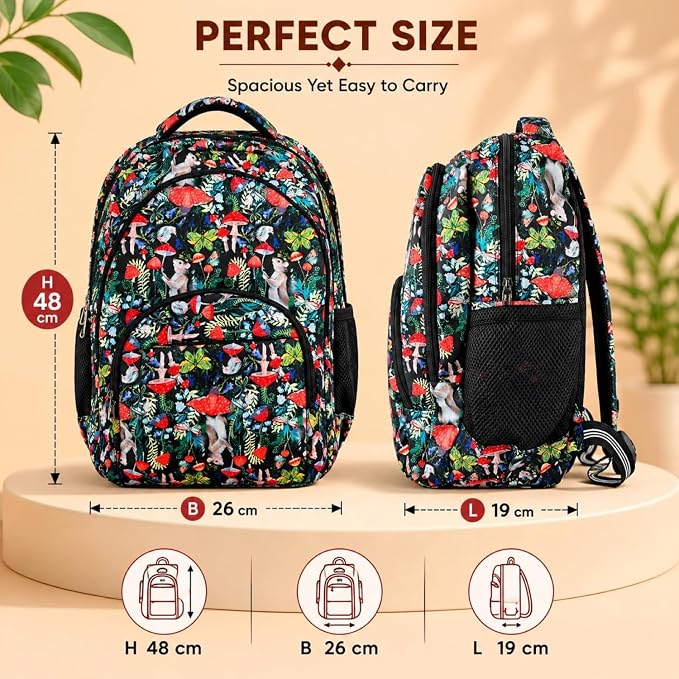 Woodland Forest Print School Backpack – Water-Resistant Lightweight Backpack with 4 Compartments