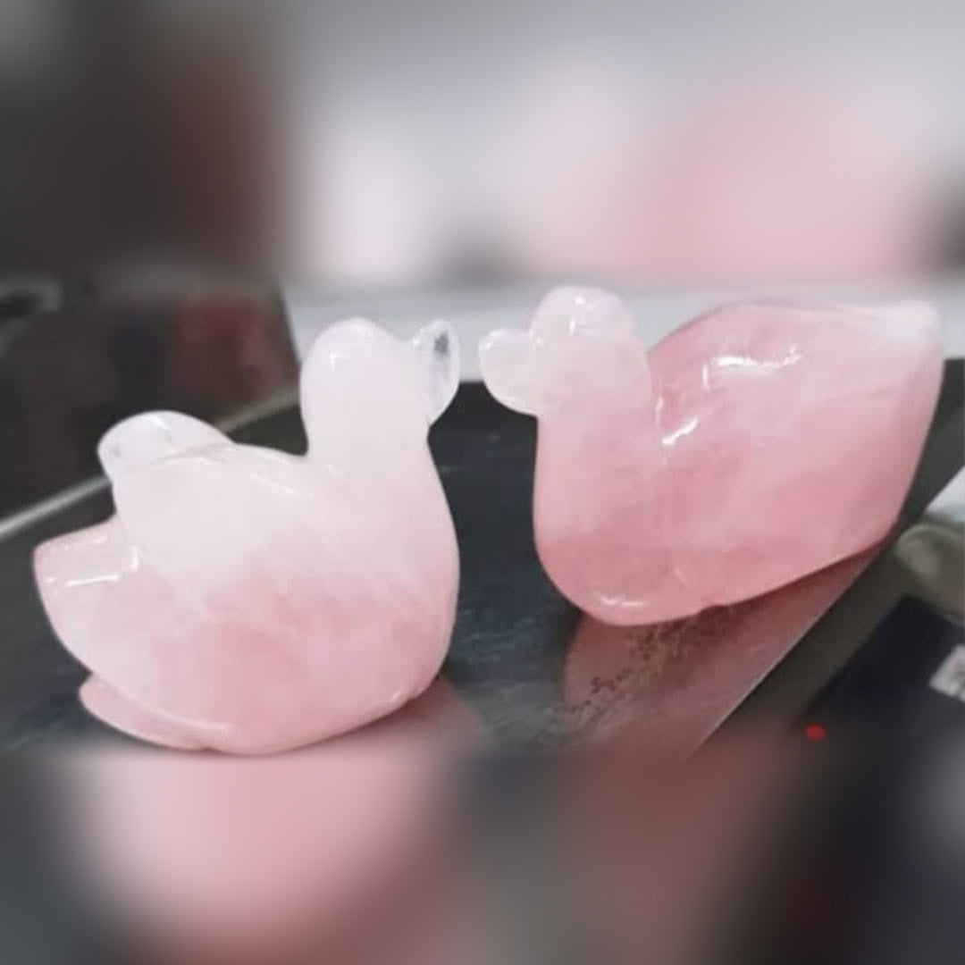 Rose Quartz Swan Duck Love Pair