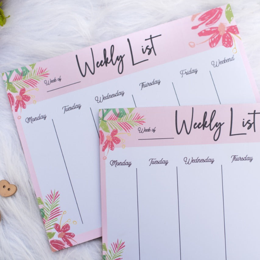 Weekly List Planner Notepad - Floral