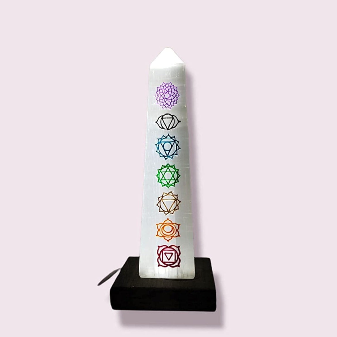 Natural Selenite Tower Lamp Night Lamp for Vaastu correction - Remove Negative Energy(Selenite Wand 7 Chakra Carving)