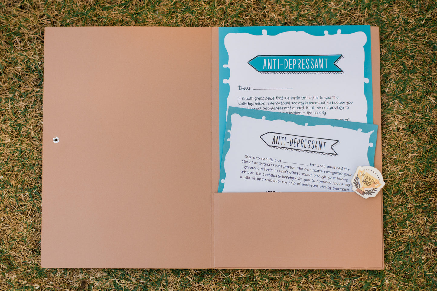 Anti-Depressant Certificate with a cute badge-For the one who's your support system!