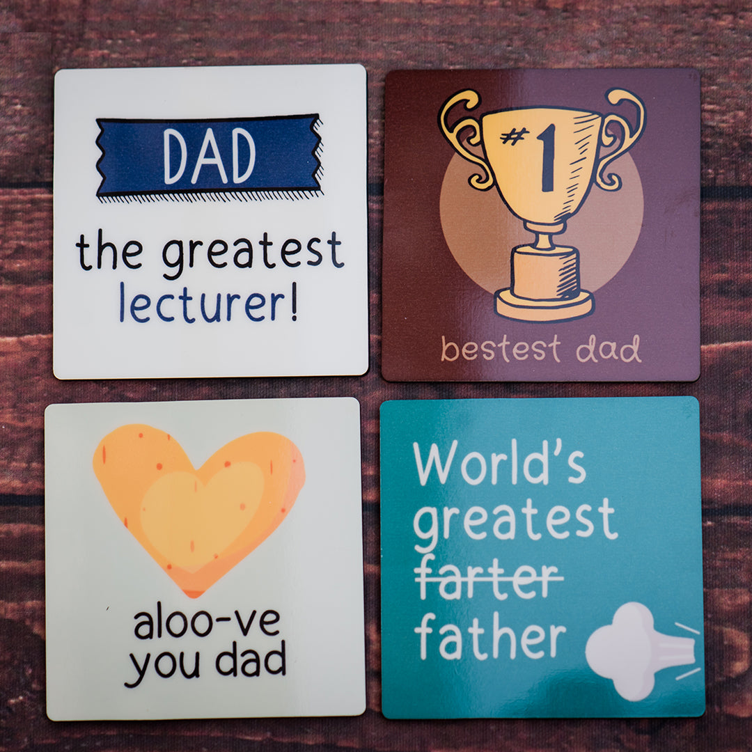 Set of 4 Funny Dad-Themed Coasters – Quirky & Heartfelt Gift for Fathers