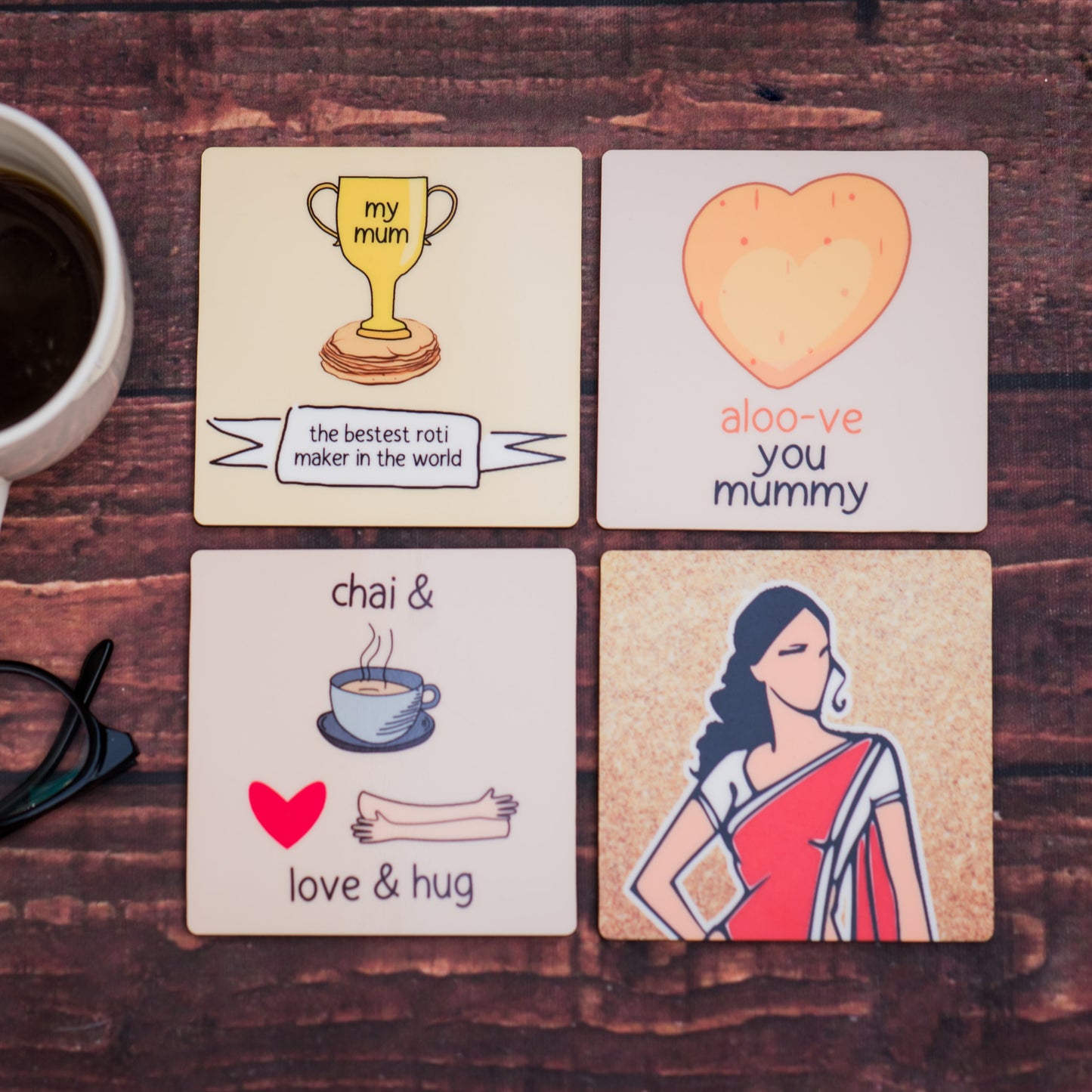 Set of 4 Mom-Themed Coasters – Quirky & Heartfelt Gift for Mothers