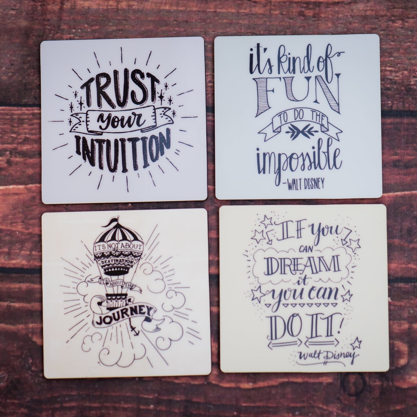 Set of 4 Inspirational Quote Coasters – Motivational Drink Coasters for Desk & Home