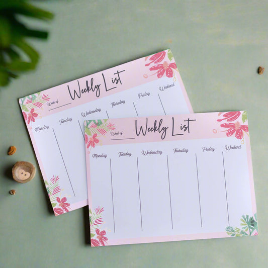 Weekly List Planner Notepad - Floral