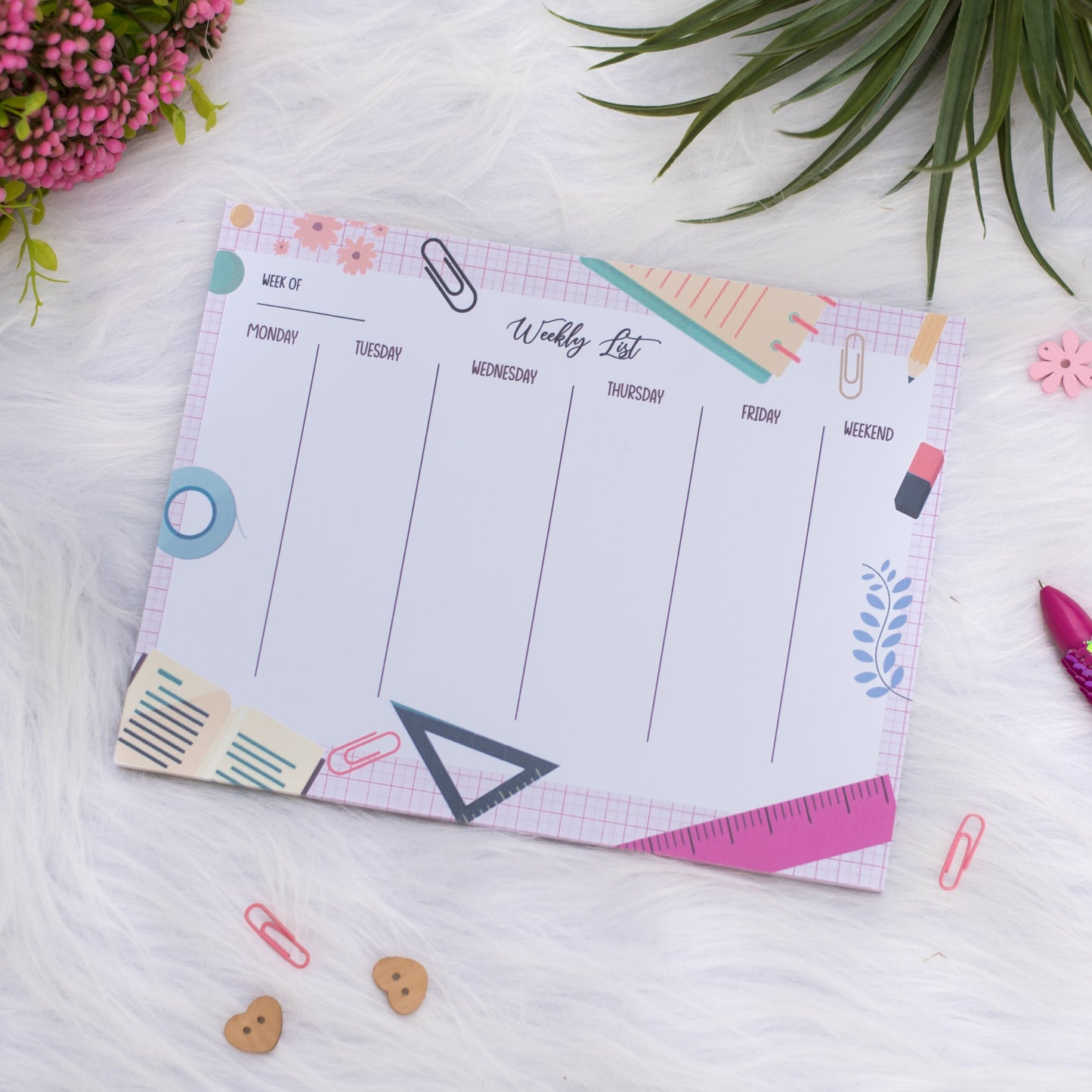 Colorful Weekly Planner Pad – Weekly List Desk Organizer with Fun Stationery Design