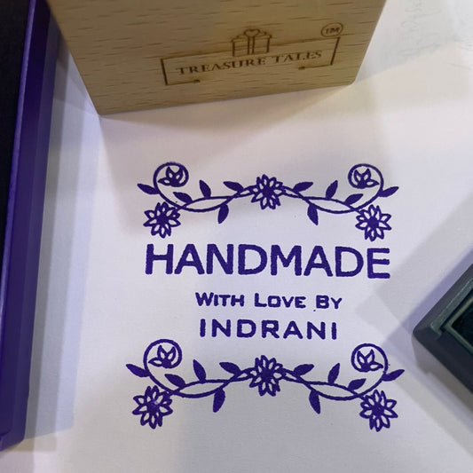 Custom "Handmade with Love" Rubber Stamp – Personalized Wooden Stamp for Small Business & Craft Branding