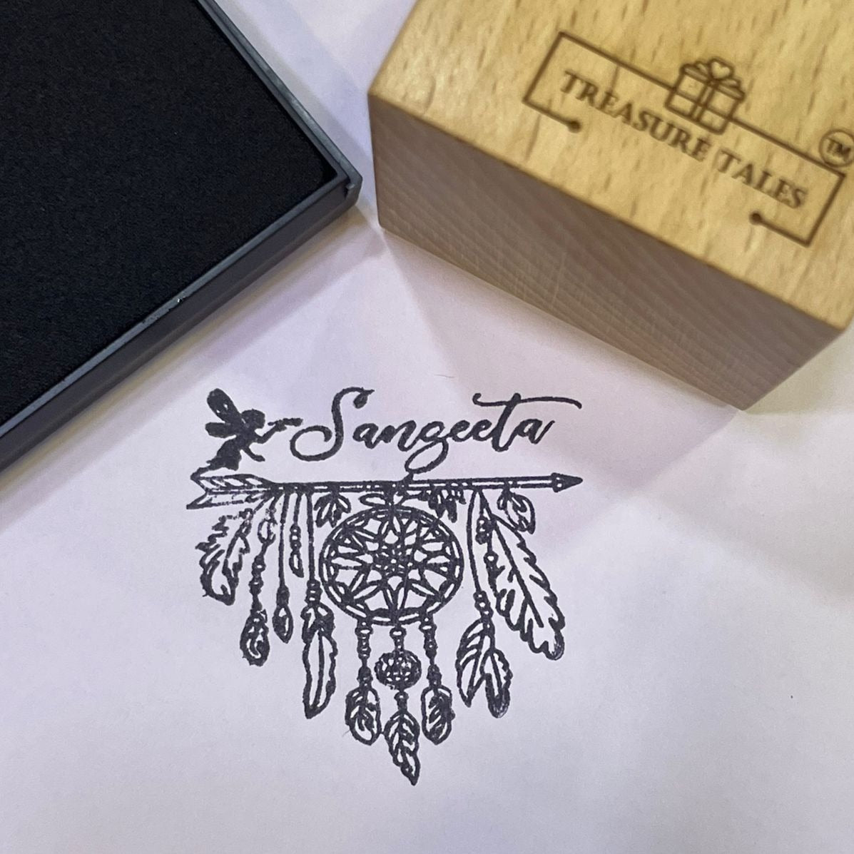 Whimsical Dreamcatcher Name Stamp – Custom Rubber Stamp for Books & Crafts