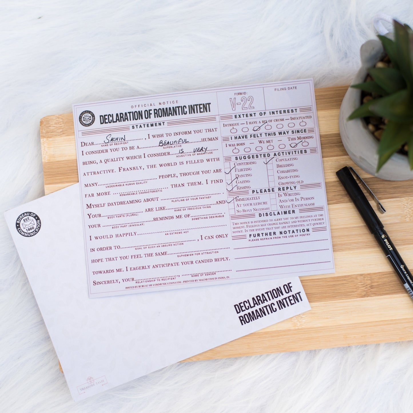 Declaration Of Romantic Intent - Quirky Proposal Statement