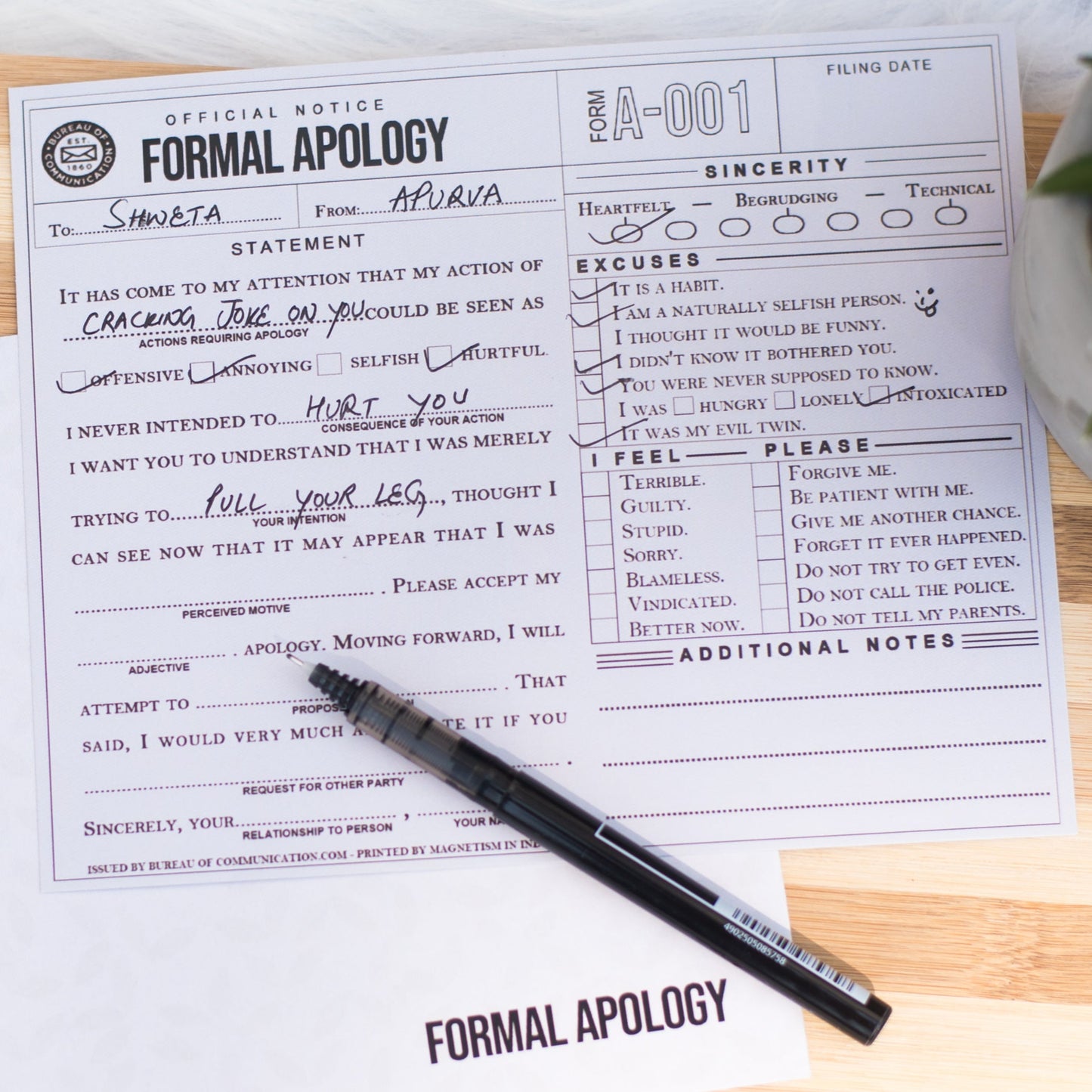 Funny & Quirky Apology Letter – A Lighthearted Way to Say Sorry