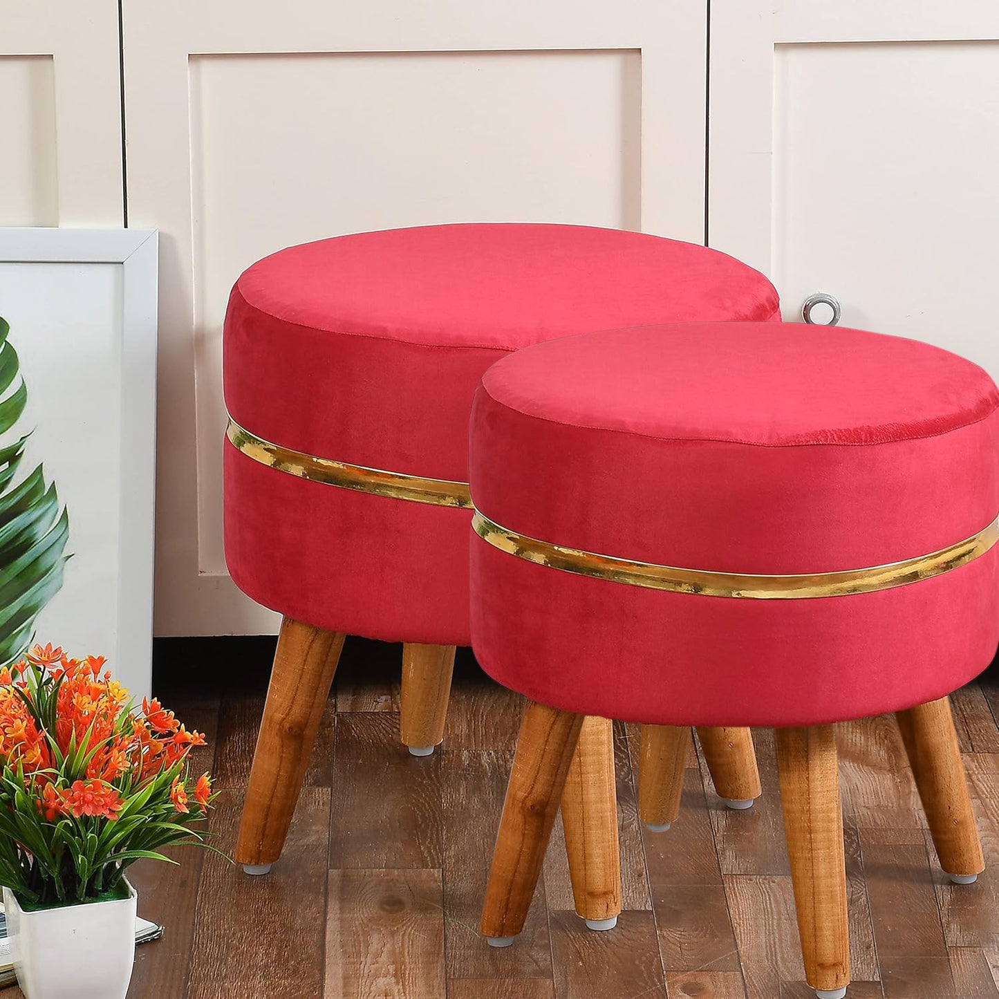 Ring Stool- Set of 2 Ottoman Pouffes Seating Stool for Living Room 16 X 16 X 17 Inches