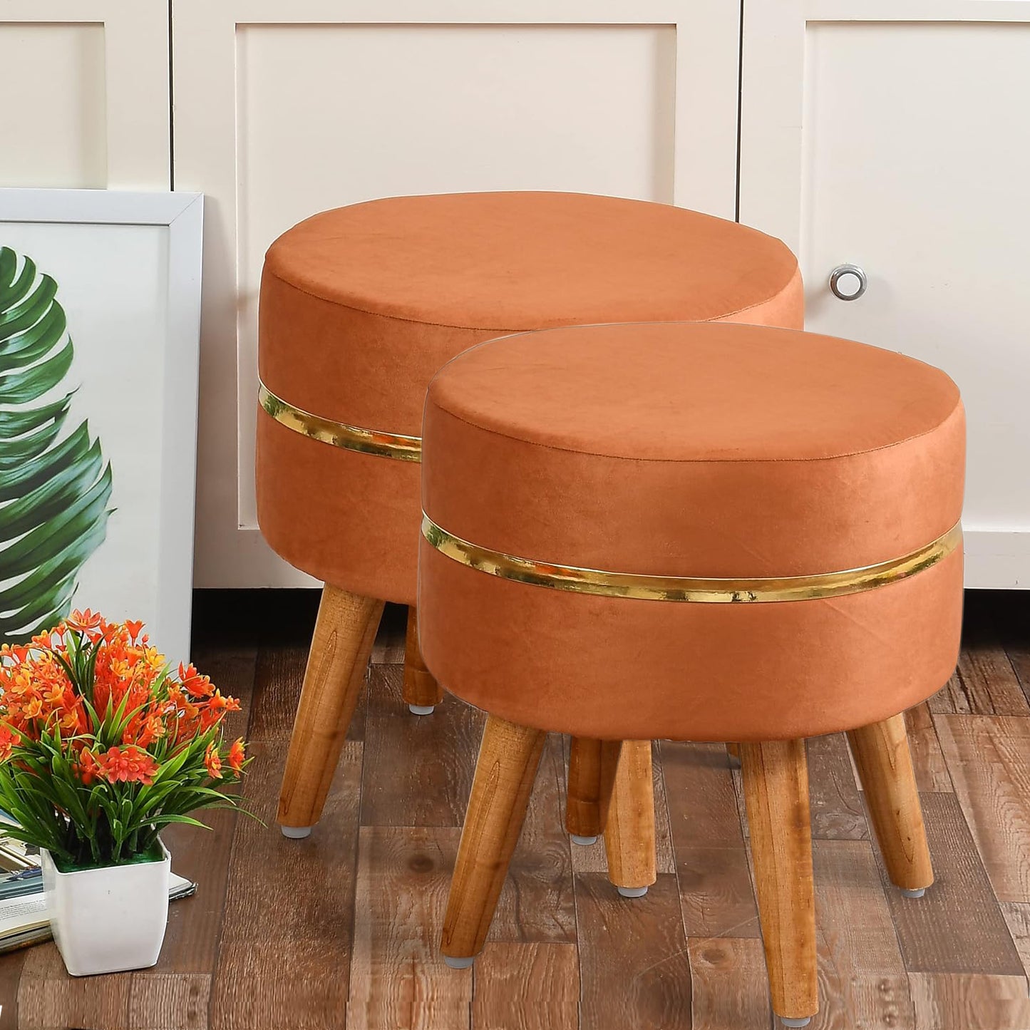 Ring Stool- Set of 2 Ottoman Pouffes Seating Stool for Living Room 16 X 16 X 17 Inches