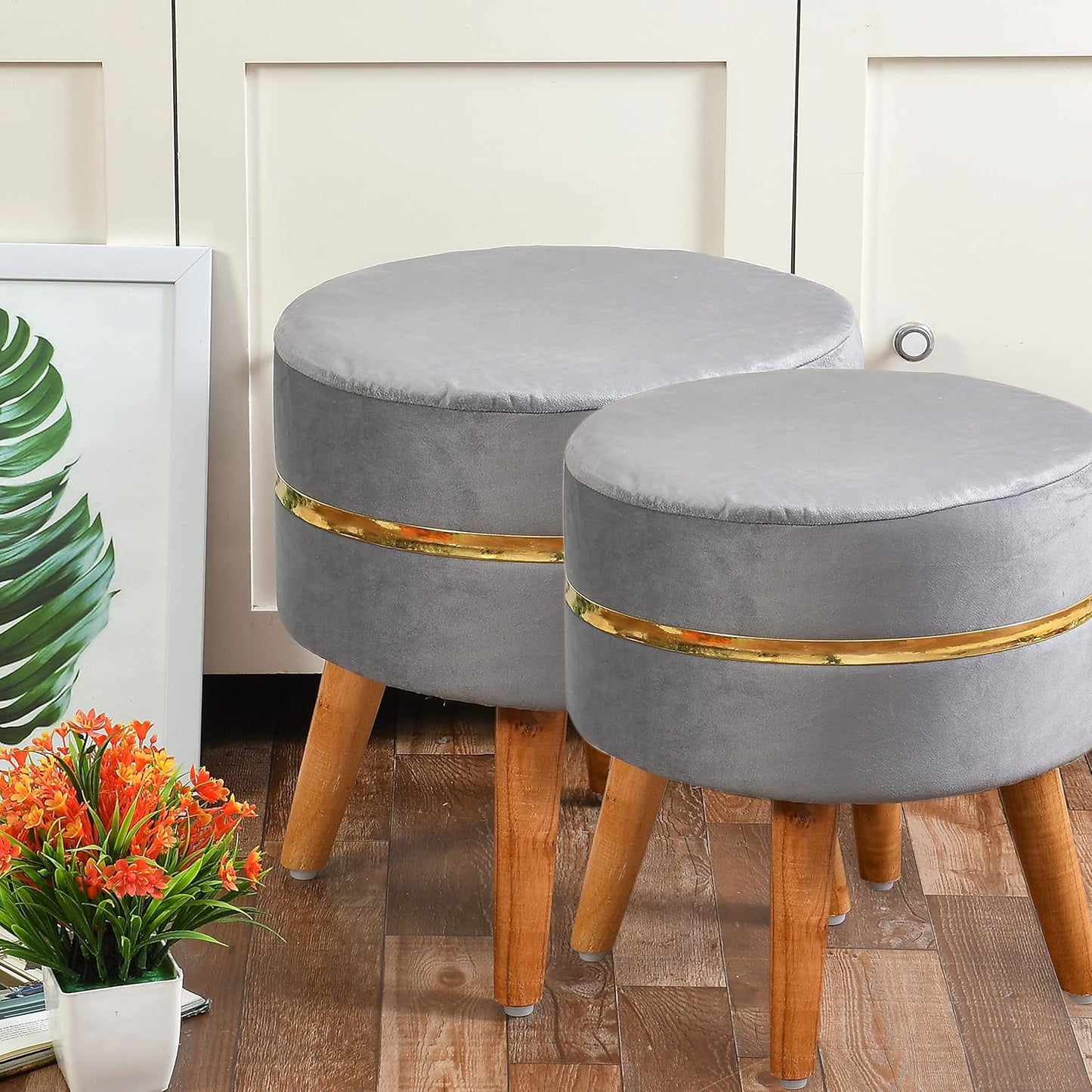 Ring Stool- Set of 2 Ottoman Pouffes Seating Stool for Living Room 16 X 16 X 17 Inches