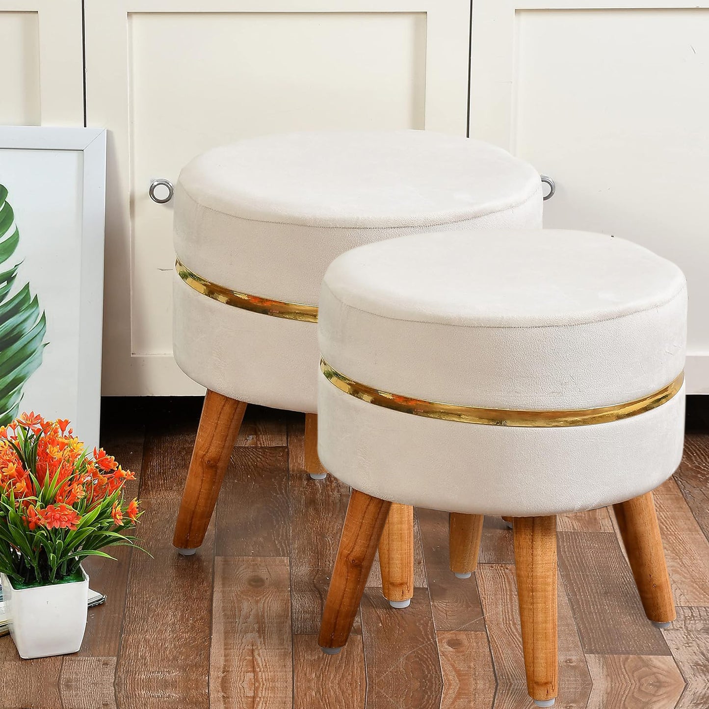 Ring Stool- Set of 2 Ottoman Pouffes Seating Stool for Living Room 16 X 16 X 17 Inches