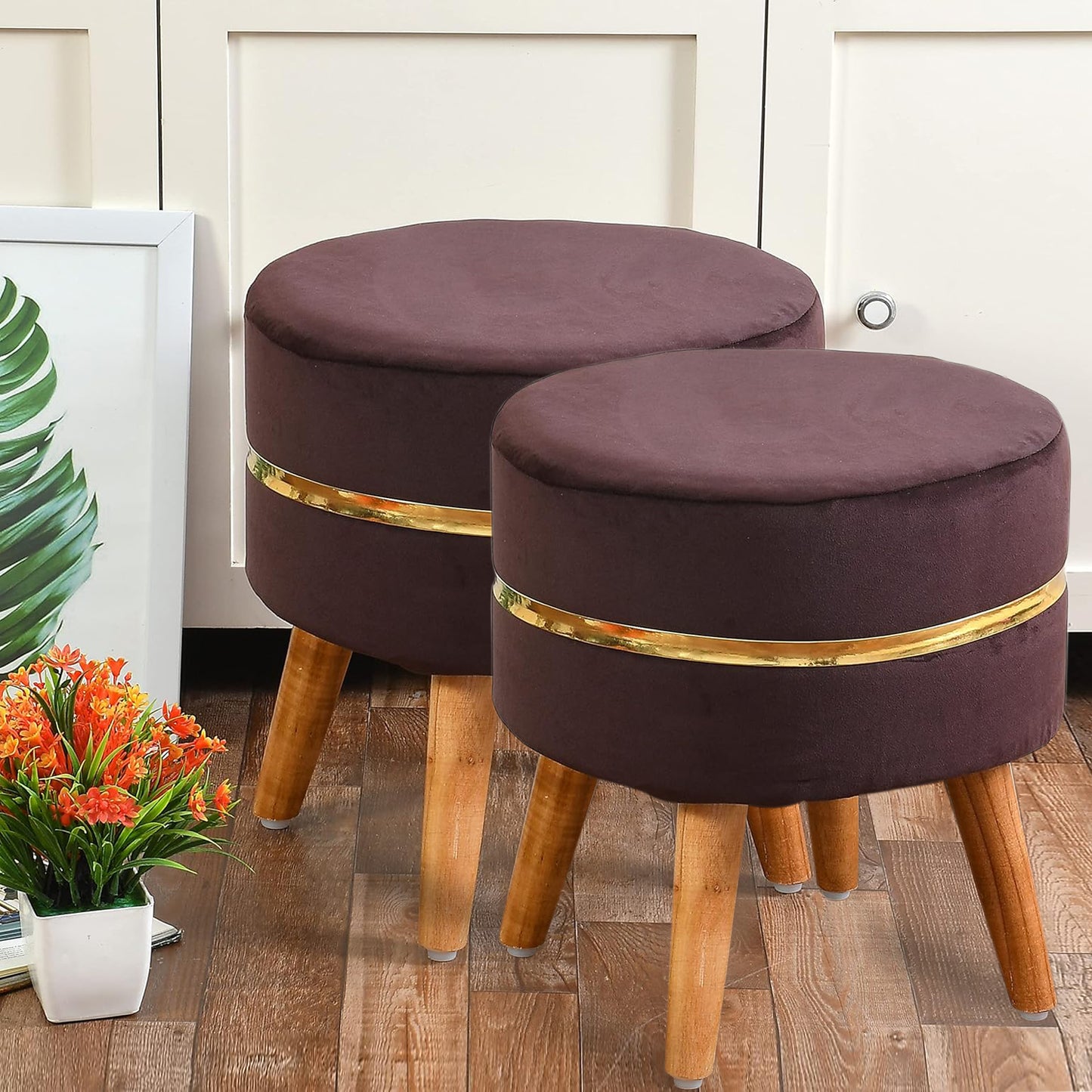 Ring Stool- Set of 2 Ottoman Pouffes Seating Stool for Living Room 16 X 16 X 17 Inches