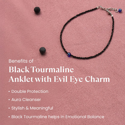 Black Tourmaline Evil Eye Anklet - Guards Aura 100% Authentic