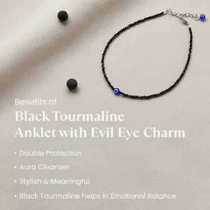 Black Tourmaline Evil Eye Anklet - Guards Aura 100% Authentic