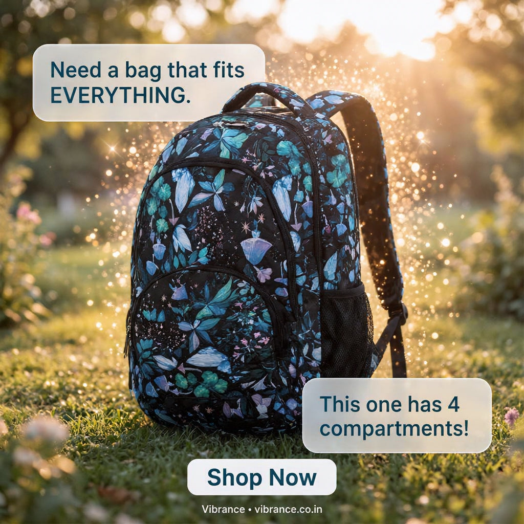 Midnight Botanical Print School Backpack – Water-Resistant Lightweight Backpack with 4 Compartments