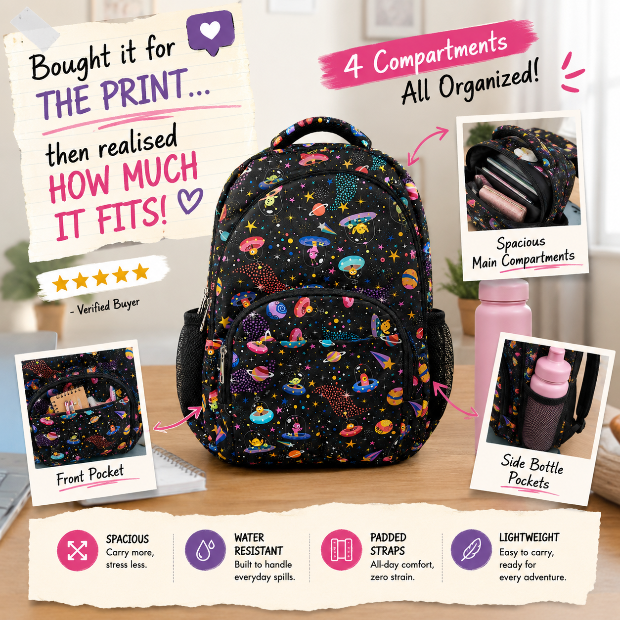 Galaxy Adventure School Backpack – Lightweight Water-Resistant Backpack