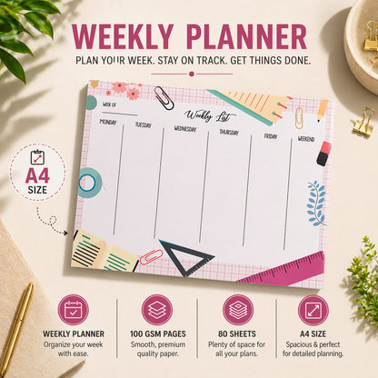 Colorful Weekly Planner Pad – Weekly List Desk Organizer with Fun Stationery Design