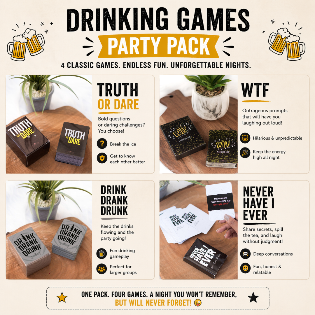 Ultimate Drinking Games Party Pack – Truth or Dare, WTF, Drink Drank Drunk, and Never Have I Ever