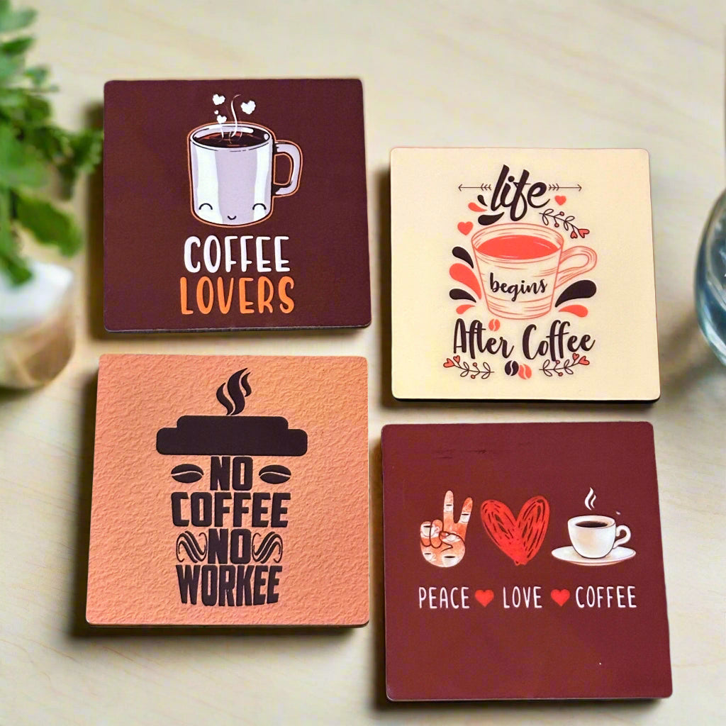 Set of 4 Coffee Lover Coasters – Fun & Stylish Drink Coasters for Coffee Enthusiasts
