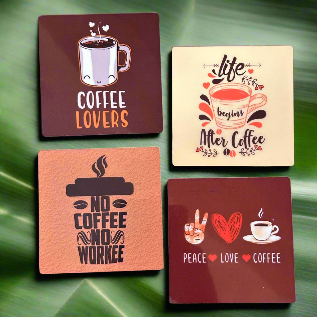 Set of 4 Coffee Lover Coasters – Fun & Stylish Drink Coasters for Coffee Enthusiasts