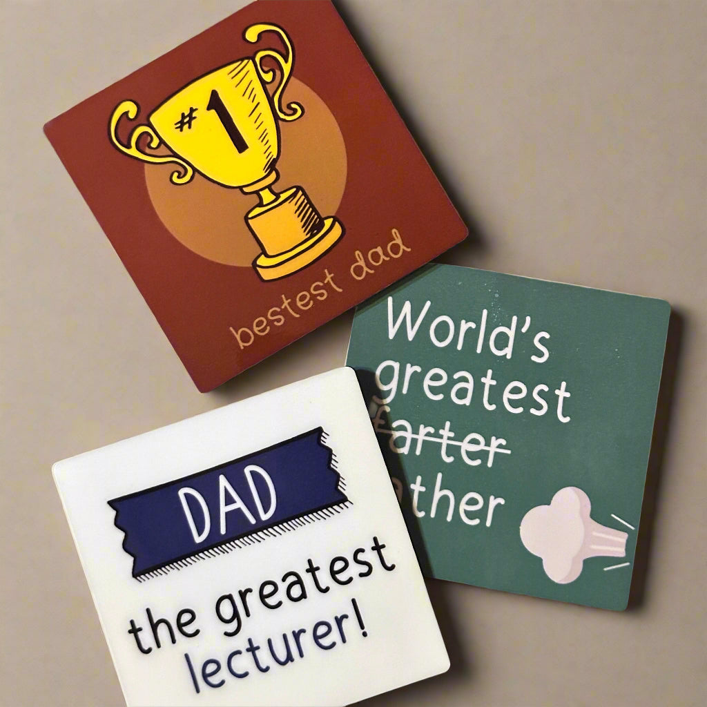 Set of 4 Funny Dad-Themed Coasters – Quirky & Heartfelt Gift for Fathers