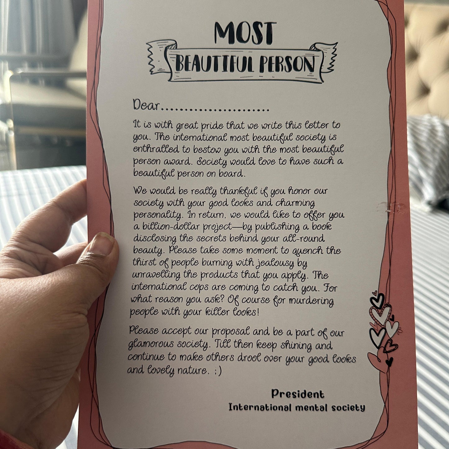 The Most Beautiful Person Award – A Heartwarming & Quirky Gift! 🏆💖
