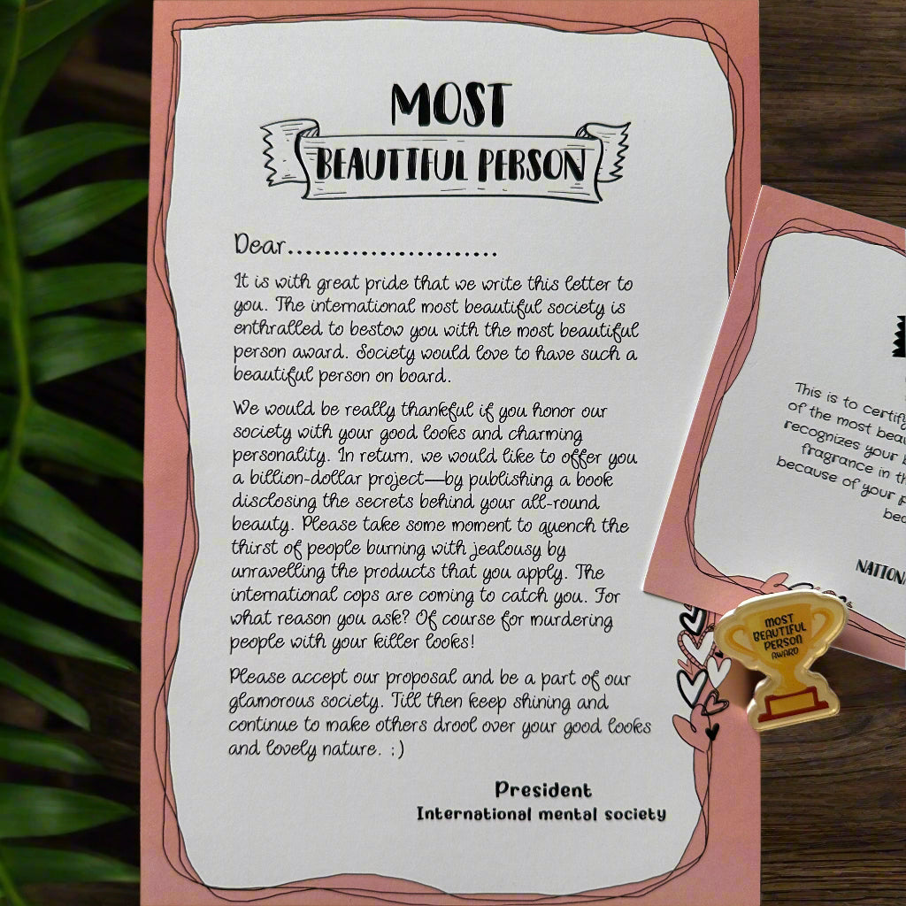 The Most Beautiful Person Award – A Heartwarming & Quirky Gift! 🏆💖