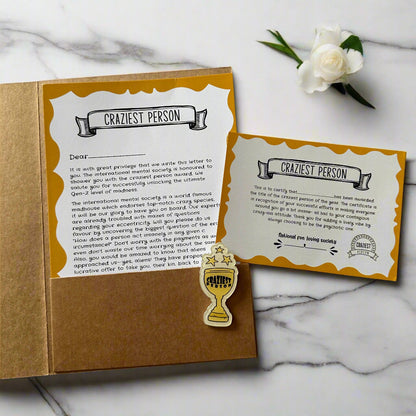 Craziest Person Certificate- A fun certificate with badge!