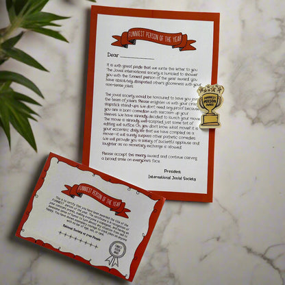 The Funniest Person Certificate with a Mini Badge Award- A quirky gift for your loved one!