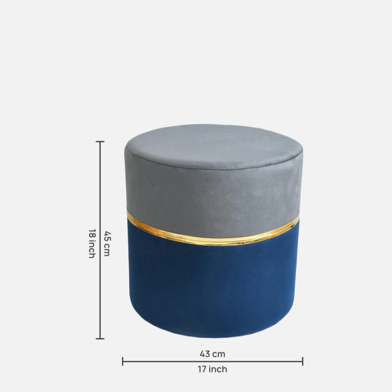 Pluto Fabric Pouffe in Grey & Blue Colour