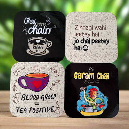 Set of 4 Quirky Chai Lover Coasters – Fun & Stylish Tea-Themed Coasters for Home & Office