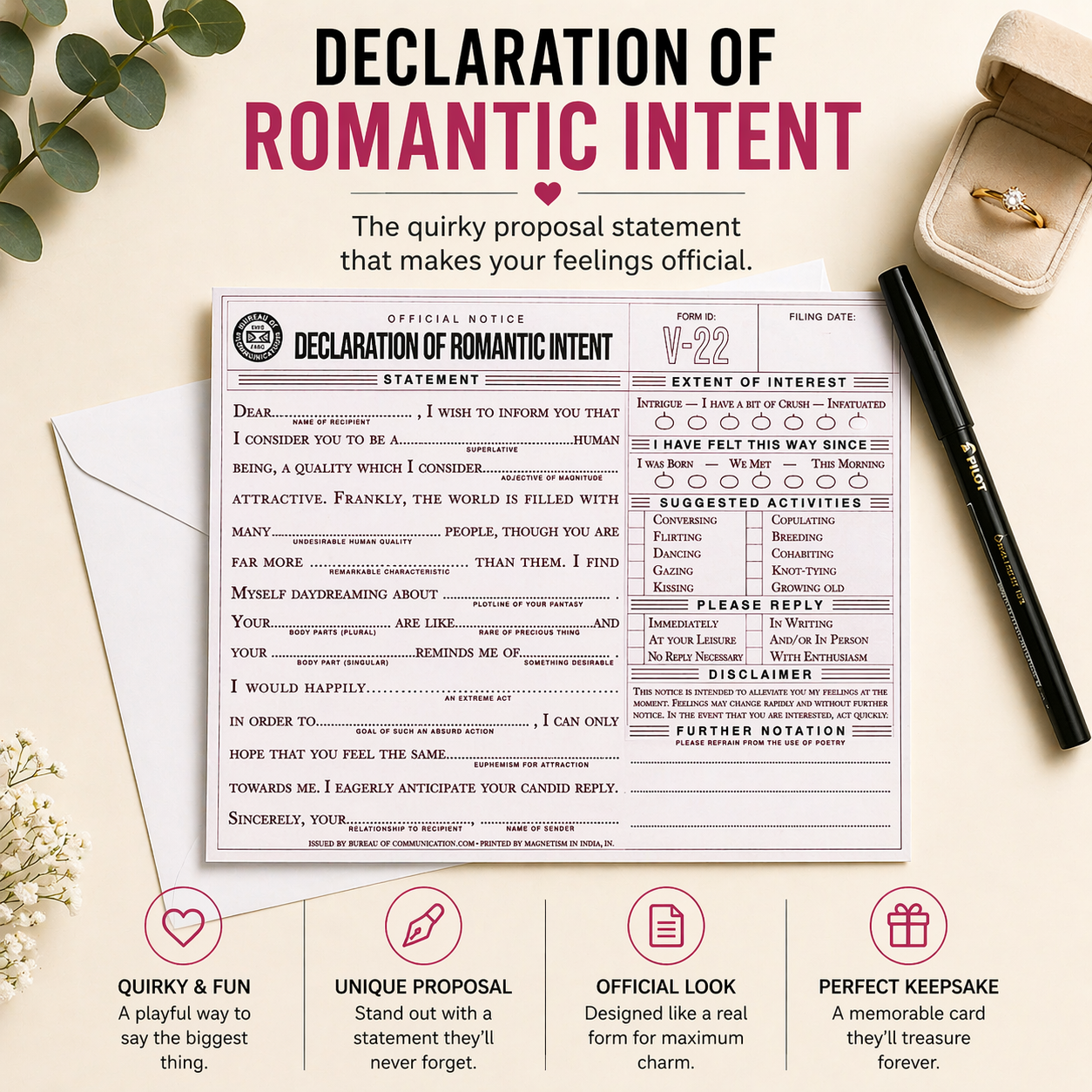 Declaration Of Romantic Intent - Quirky Proposal Statement