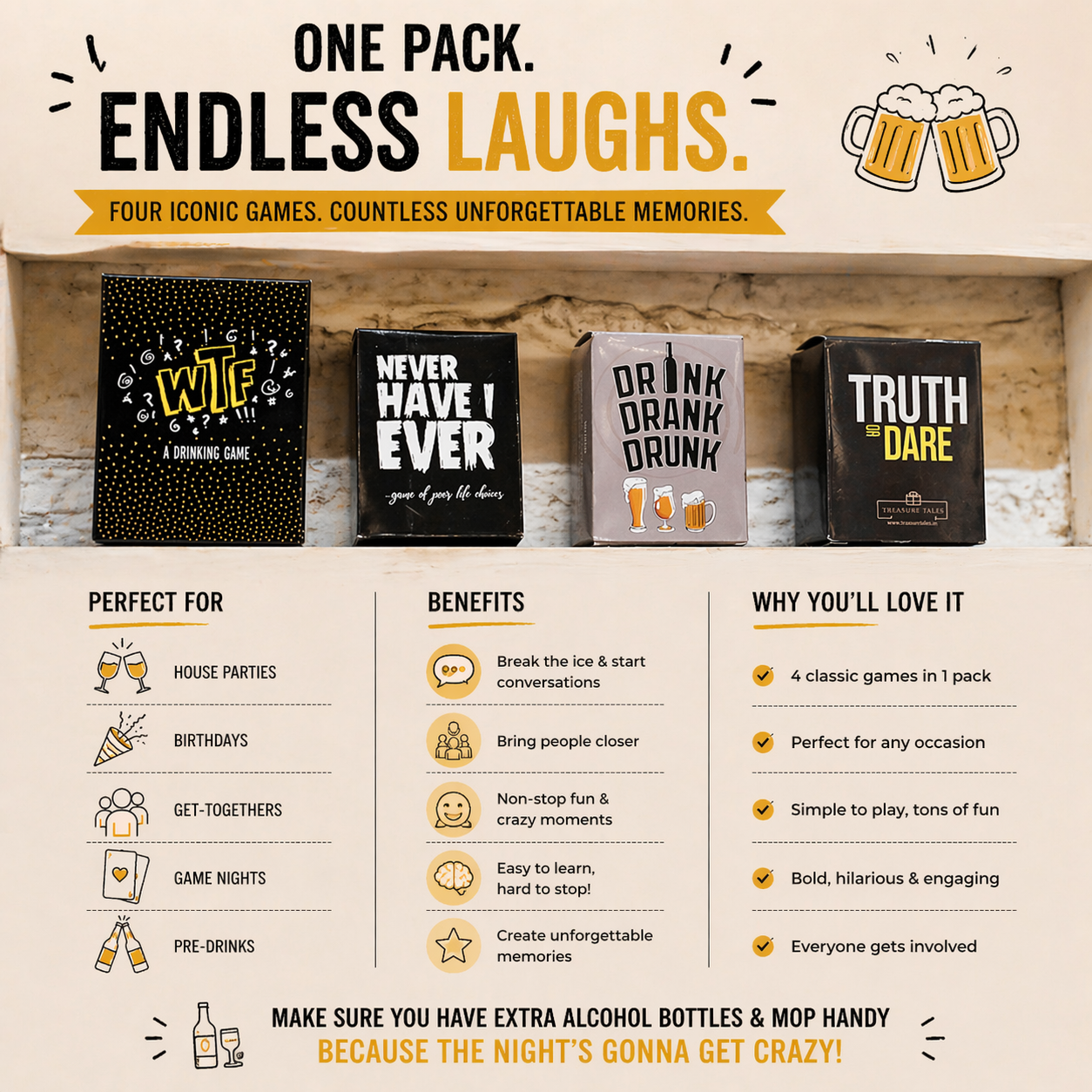 Ultimate Drinking Games Party Pack – Truth or Dare, WTF, Drink Drank Drunk, and Never Have I Ever