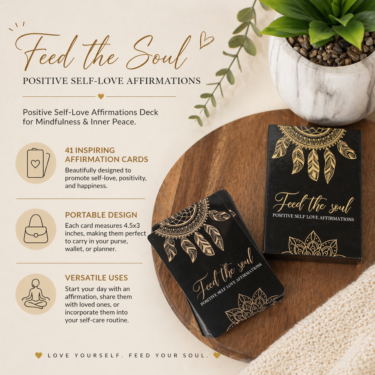Feed the Soul - Positive Self-Love Affirmations Deck for Mindfulness & Inner Peace