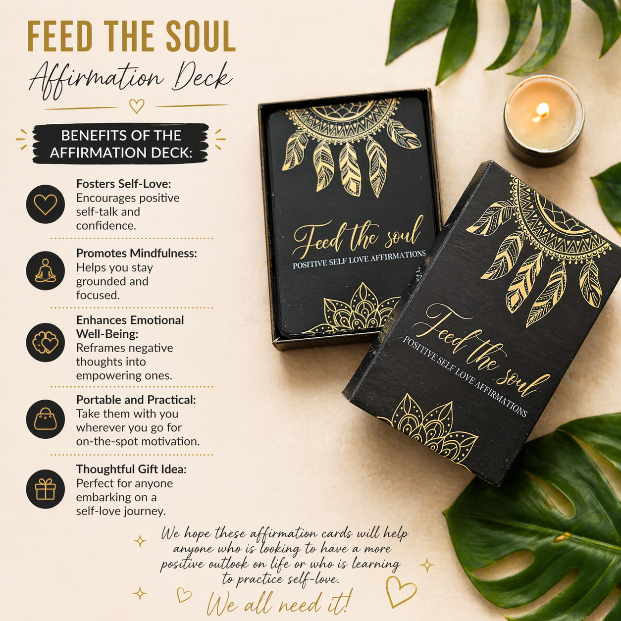 Feed the Soul - Positive Self-Love Affirmations Deck for Mindfulness & Inner Peace