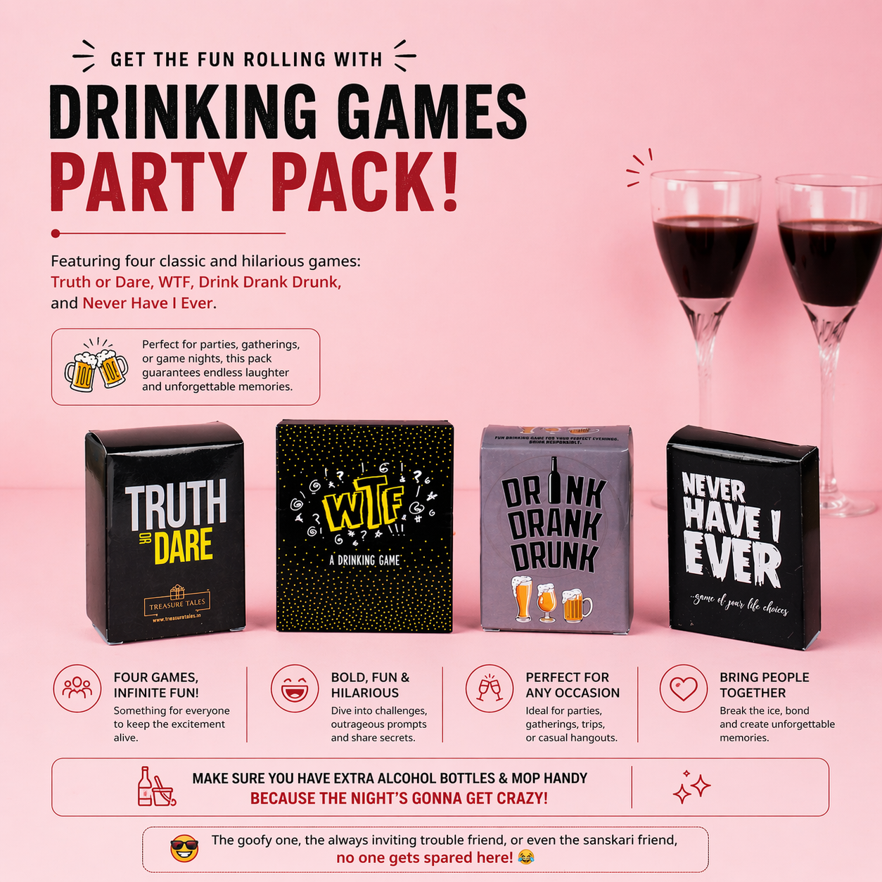 Ultimate Drinking Games Party Pack – Truth or Dare, WTF, Drink Drank Drunk, and Never Have I Ever