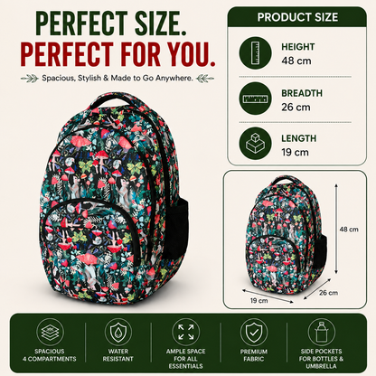 Woodland Forest Print School Backpack – Water-Resistant Lightweight Backpack with 4 Compartments