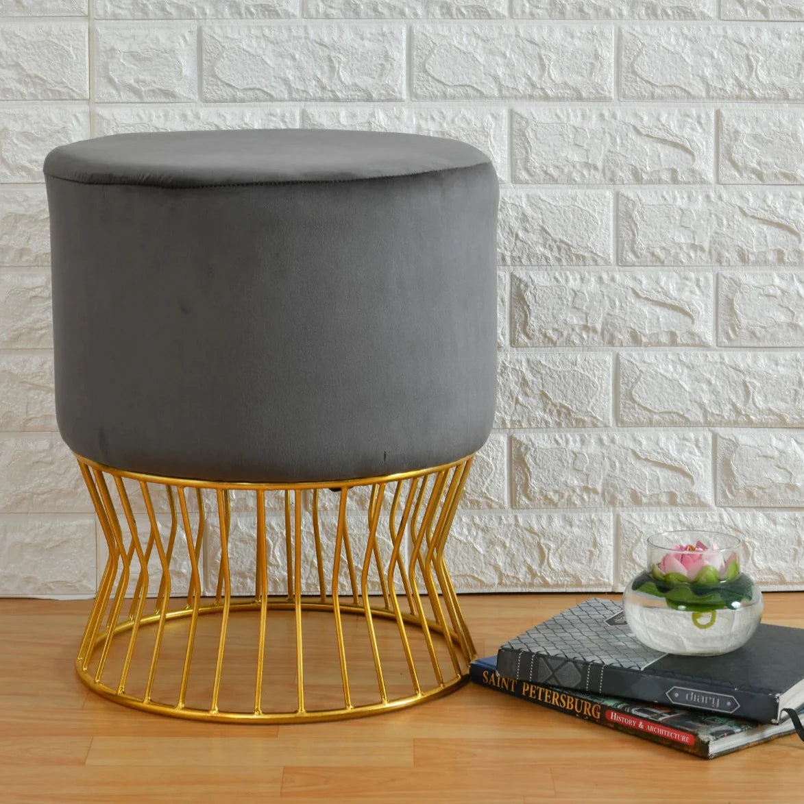 Metallic Pouf - Velvet Elegance with a Contemporary Twist