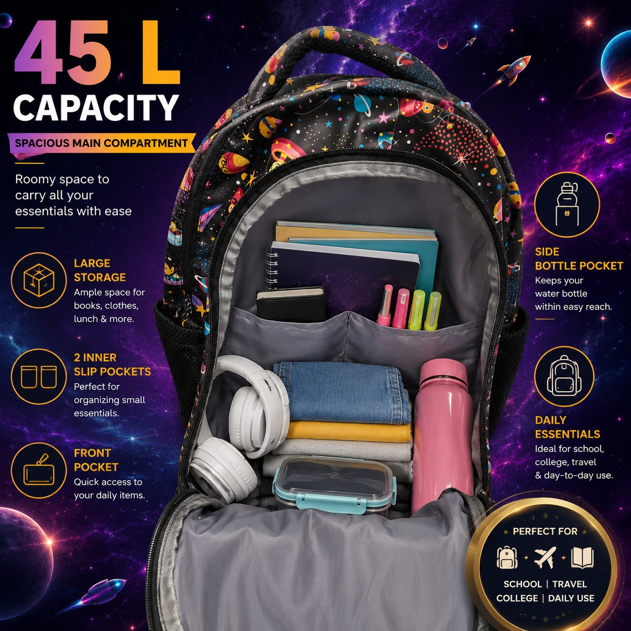 Galaxy Adventure School Backpack – Lightweight Water-Resistant Backpack