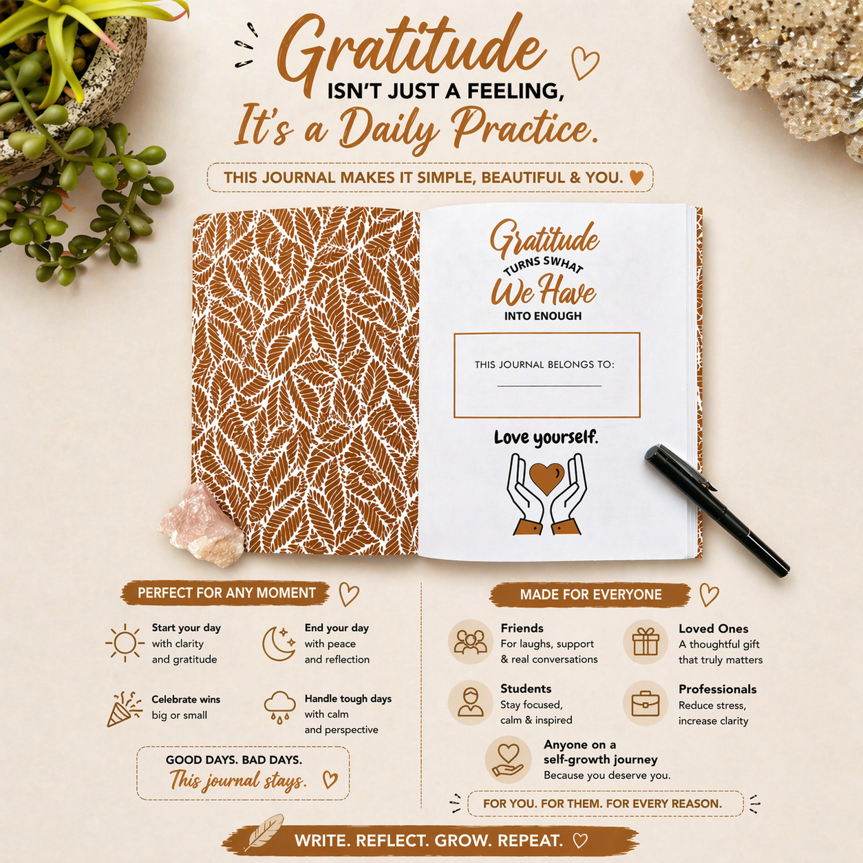 Gratitude Diary (Golden Feather)-For Positivity and Calmness