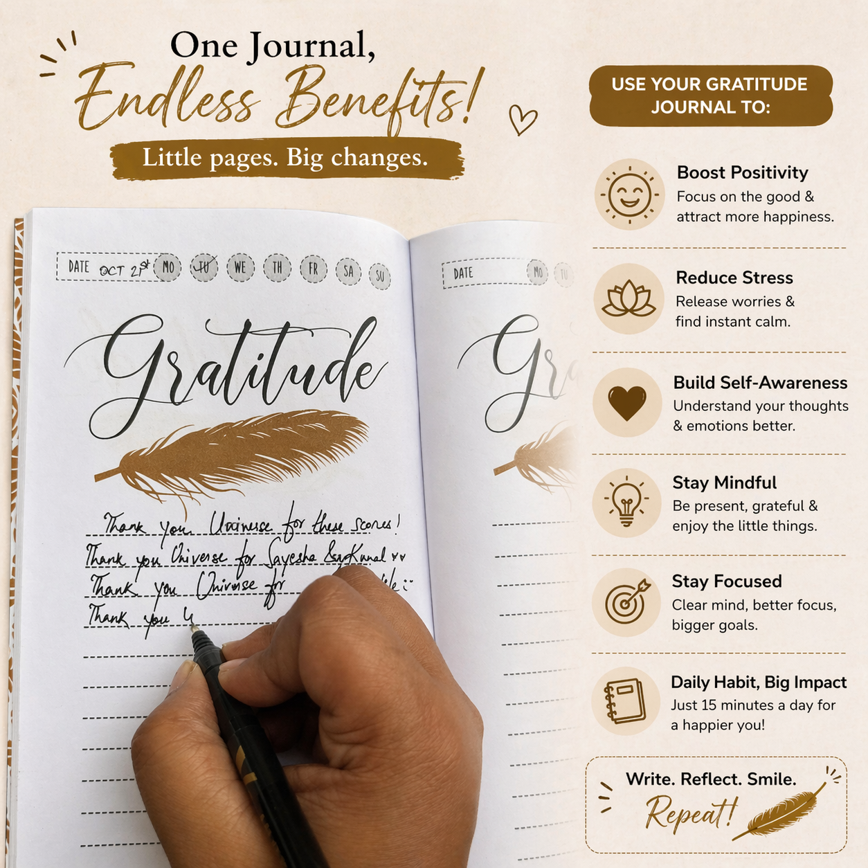 Gratitude Diary (Golden Feather)-For Positivity and Calmness