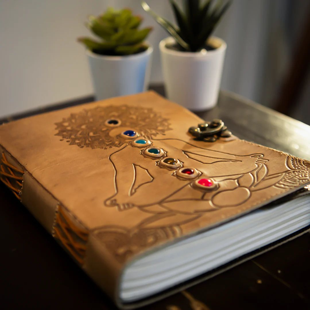 Seven Chakra Diary - with 7 Authentic Semi Precious Crystals for intention, manifestation, gratitude, Dream journaling