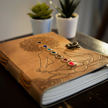Seven Chakra Diary - with 7 Authentic Semi Precious Crystals for intention, manifestation, gratitude, Dream journaling
